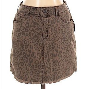 brown denim mini skirt with leopard print
